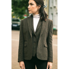 Womens Tweed Herringbone Trousers Brown 1920s Vintage Tailored Classic Smart-TruClothing