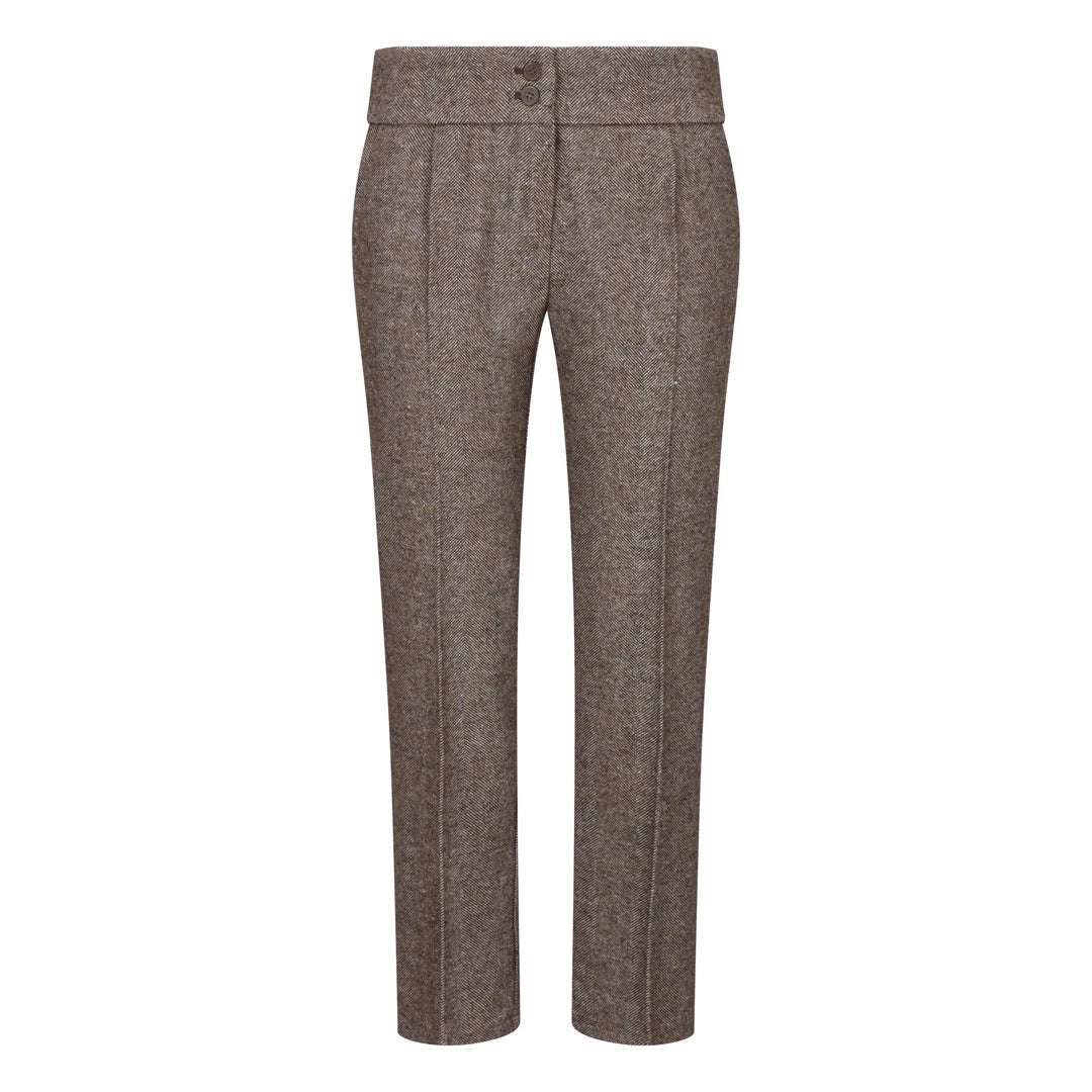 Womens Tweed Trousers 1920s Vintage Blinders Tan Brown Herringbone Tailored Fit-TruClothing