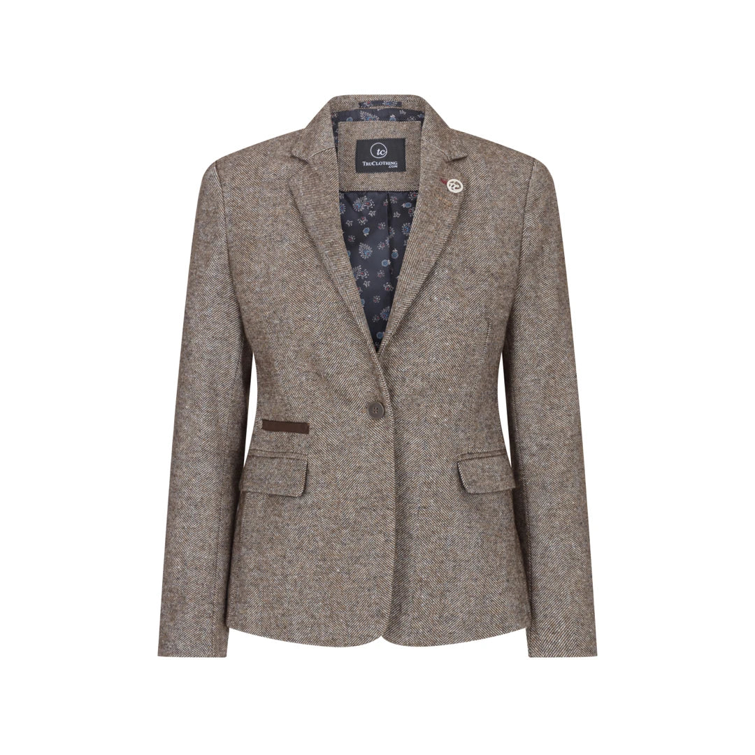 wsn06 - Women's 1920s Suit Tweed Blazer Waistcoat & Trousers - Brown / UK  18 / Blazer