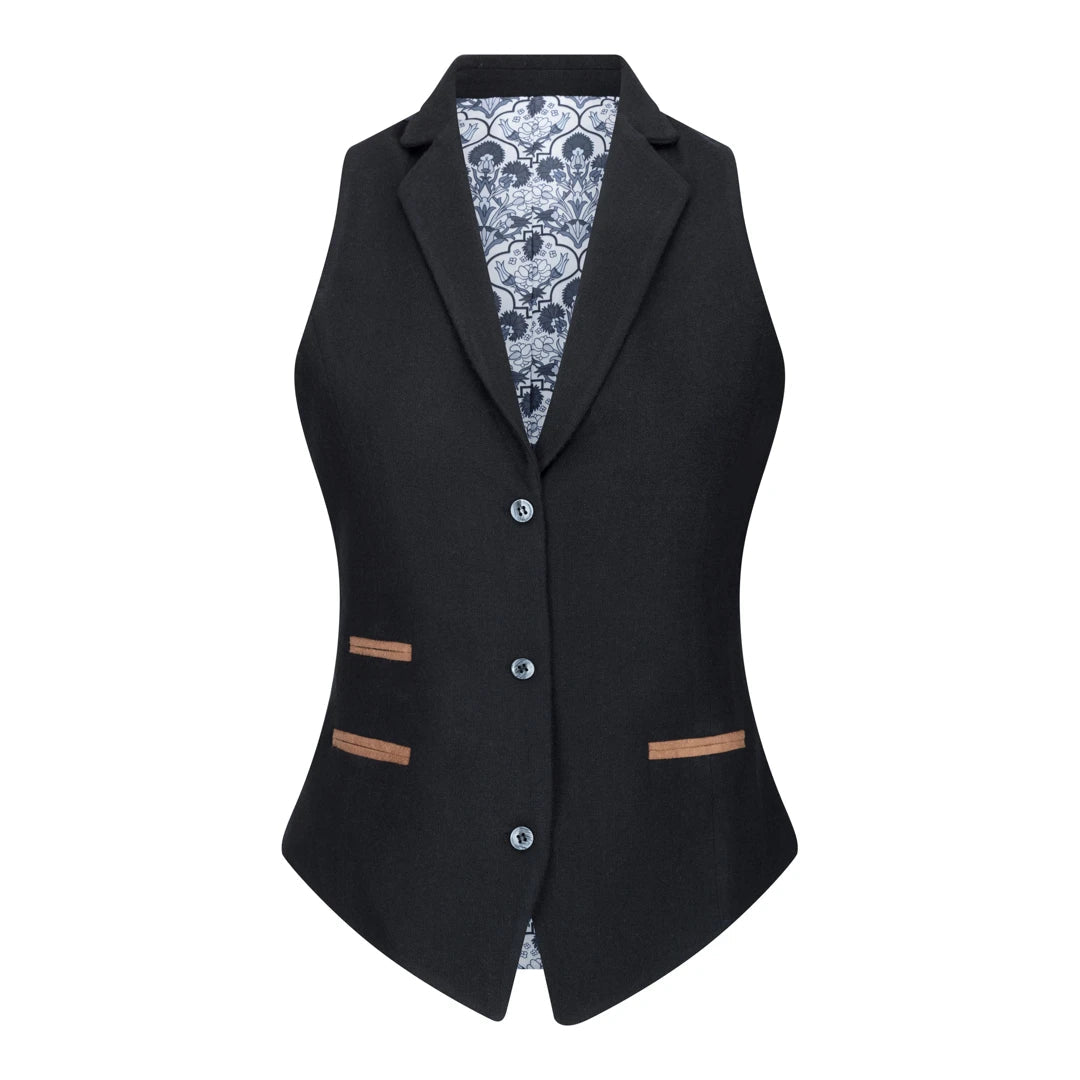 Womens Waistcoat Blazer Suit Wool Tweed Elbow Patch 1920s Vintage Classic Black-TruClothing