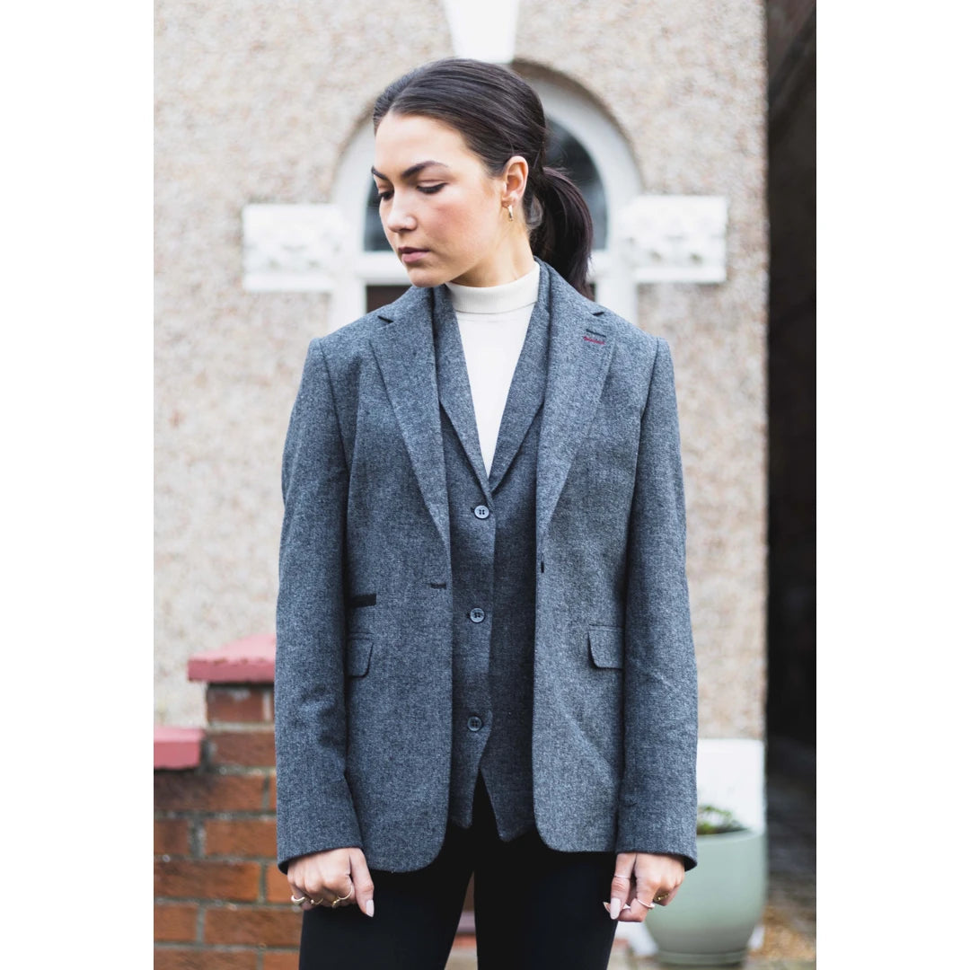 Womens Waistcoat Blazer Suit Wool Tweed Elbow Patch 1920s Vintage Classic Grey-TruClothing