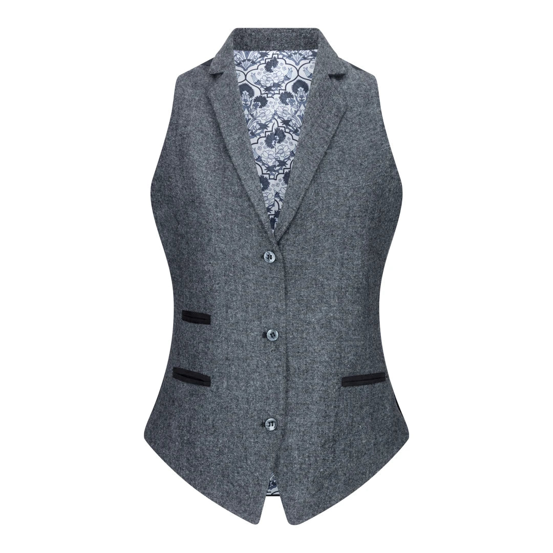 Womens Waistcoat Blazer Suit Wool Tweed Elbow Patch 1920s Vintage Classic Grey-TruClothing