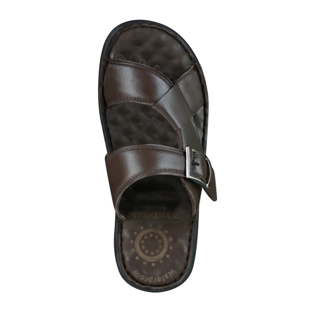 Wyndham W07 - Mens Real Leather Slip On Mules Sandals Strap Buckle Premium Comfort Waterproof Walking-TruClothing