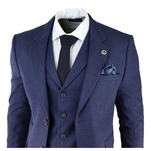 AK-04 - Costume bleu en tweed chevron 3 pièces pour homme, Wedding Blinders - TruClothing.com - 4