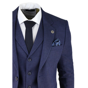 AK-04 - Costume bleu en tweed chevron 3 pièces pour homme, Wedding Blinders - TruClothing.com - 6