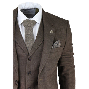 Herrenanzug 3 Teilig Tweed Fischgräte Design Braun Klassisch Vintage Retro - TruClothing.com - 6