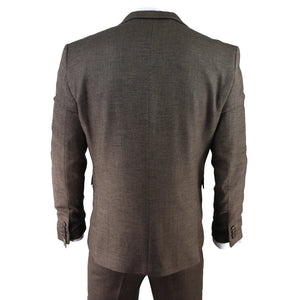 Herrenanzug 3 Teilig Tweed Fischgräte Design Braun Klassisch Vintage Retro - TruClothing.com - 7