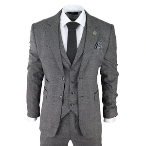 Herrenanzug 3 Teilig Grau Kariert Tailored Fit Vintage Retro Design Klassisch - TruClothing.com - 1