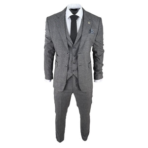 Herrenanzug 3 Teilig Grau Kariert Tailored Fit Vintage Retro Design Klassisch - TruClothing.com - 3