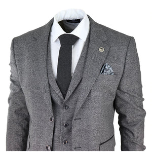 Herrenanzug 3 Teilig Grau Kariert Tailored Fit Vintage Retro Design Klassisch - TruClothing.com - 4