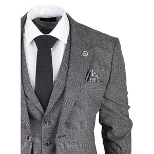 Herrenanzug 3 Teilig Grau Kariert Tailored Fit Vintage Retro Design Klassisch - TruClothing.com - 6