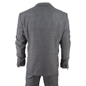 Herrenanzug 3 Teilig Grau Kariert Tailored Fit Vintage Retro Design Klassisch - TruClothing.com - 7