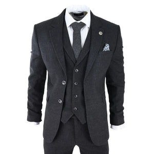 Cosyume pour homme 3 pièces tweed noir à carreaux style vintage années 20 Gatsby Blinders coupe ajustée - TruClothing.com - 1