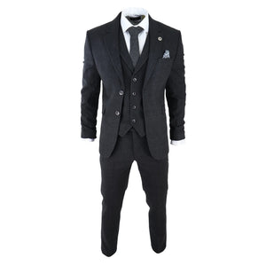 Cosyume pour homme 3 pièces tweed noir à carreaux style vintage années 20 Gatsby Blinders coupe ajustée - TruClothing.com - 3