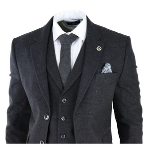 Cosyume pour homme 3 pièces tweed noir à carreaux style vintage années 20 Gatsby Blinders coupe ajustée - TruClothing.com - 4