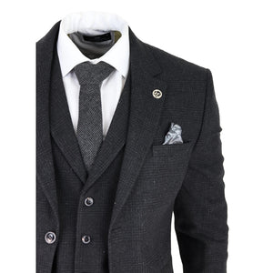 Cosyume pour homme 3 pièces tweed noir à carreaux style vintage années 20 Gatsby Blinders coupe ajustée - TruClothing.com - 6