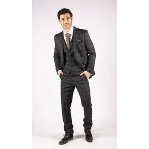 Traje de hombre azul de 3 piezas Marrón claro a cuadros Boda clásica Peaky Tweed Vintage - TruClothing.com - 3