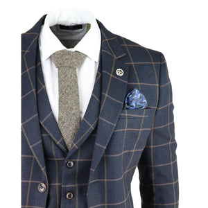 Traje de hombre azul de 3 piezas Marrón claro a cuadros Boda clásica Peaky Tweed Vintage - TruClothing.com - 7