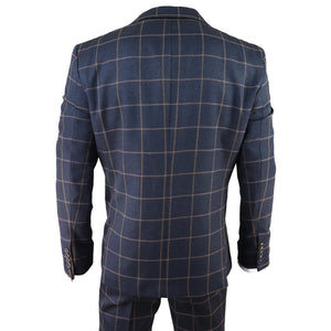 Traje de hombre azul de 3 piezas Marrón claro a cuadros Boda clásica Peaky Tweed Vintage - TruClothing.com - 8
