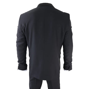 Traje de esmoquin negro cruzado con chaqueta y pantalón a rayas de saten para hombre - TruClothing.com - 6
