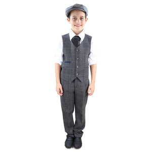 Albert - Boys 3 Piece Suit Grey Tweed Check Blinders Kids Classic 1920s - House of Cavani - 4