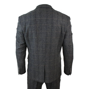 Albert - Men's 3 Piece Classic Tweed Herringbone Check Grey Navy Suit - House of Cavani - 7