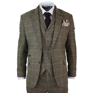 Albert - Completo classico da uomo in tweed a spina di pesce a quadri, color marrone tan, composto da 3 pezzi - House of Cavani - 1