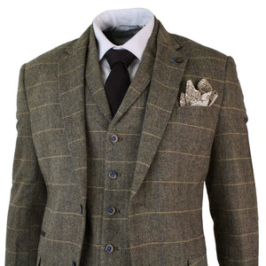 Albert - Completo classico da uomo in tweed a spina di pesce a quadri, color marrone tan, composto da 3 pezzi - House of Cavani - 3