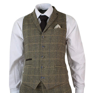 Albert - Completo classico da uomo in tweed a spina di pesce a quadri, color marrone tan, composto da 3 pezzi - House of Cavani - 4