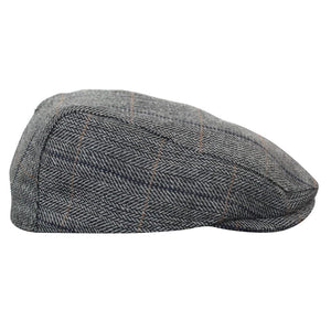 Albert - Men's Herringbone Tweed Wool Check Grandad Flat Hat - Charcoal - House of Cavani - 2