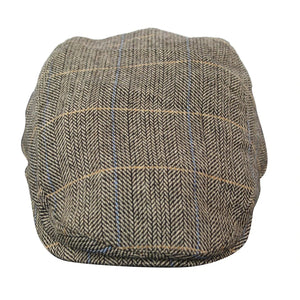 Albert - Men's Herringbone Tweed Wool Check Grandad Flat Hat - Tan - House of Cavani - 6