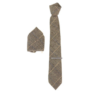 Albert - Men's Tie & Hanky Classic Tweed Herringbone Check - Brown - House of Cavani - 3