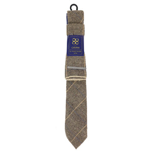 Albert - Men's Tie & Hanky Classic Tweed Herringbone Check - Brown - House of Cavani - 4