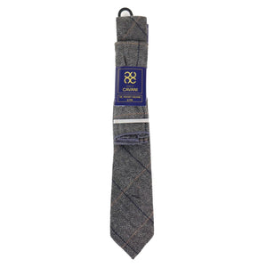 Albert - Men's Tie & Hanky Classic Tweed Herringbone Check - Grey - House of Cavani - 2