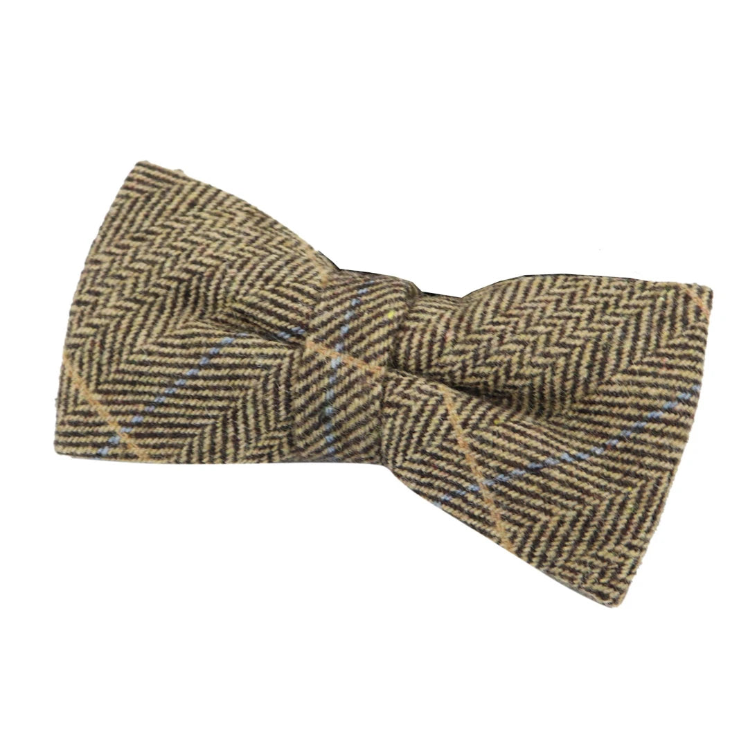 Herren Damen Jungen Fliegenset Grau Holzbraun Fischgräte Tweed Design - House of Cavani - 1
