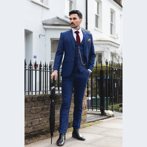 Alex - Men's Blue Brown Check 3 Piece Suit Wedding Prom Races Prince Of Wales - Paul Andrew - 2