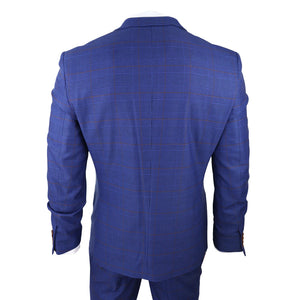 Alex - Men's Blue Brown Check 3 Piece Suit Wedding Prom Races Prince Of Wales - Paul Andrew - 7