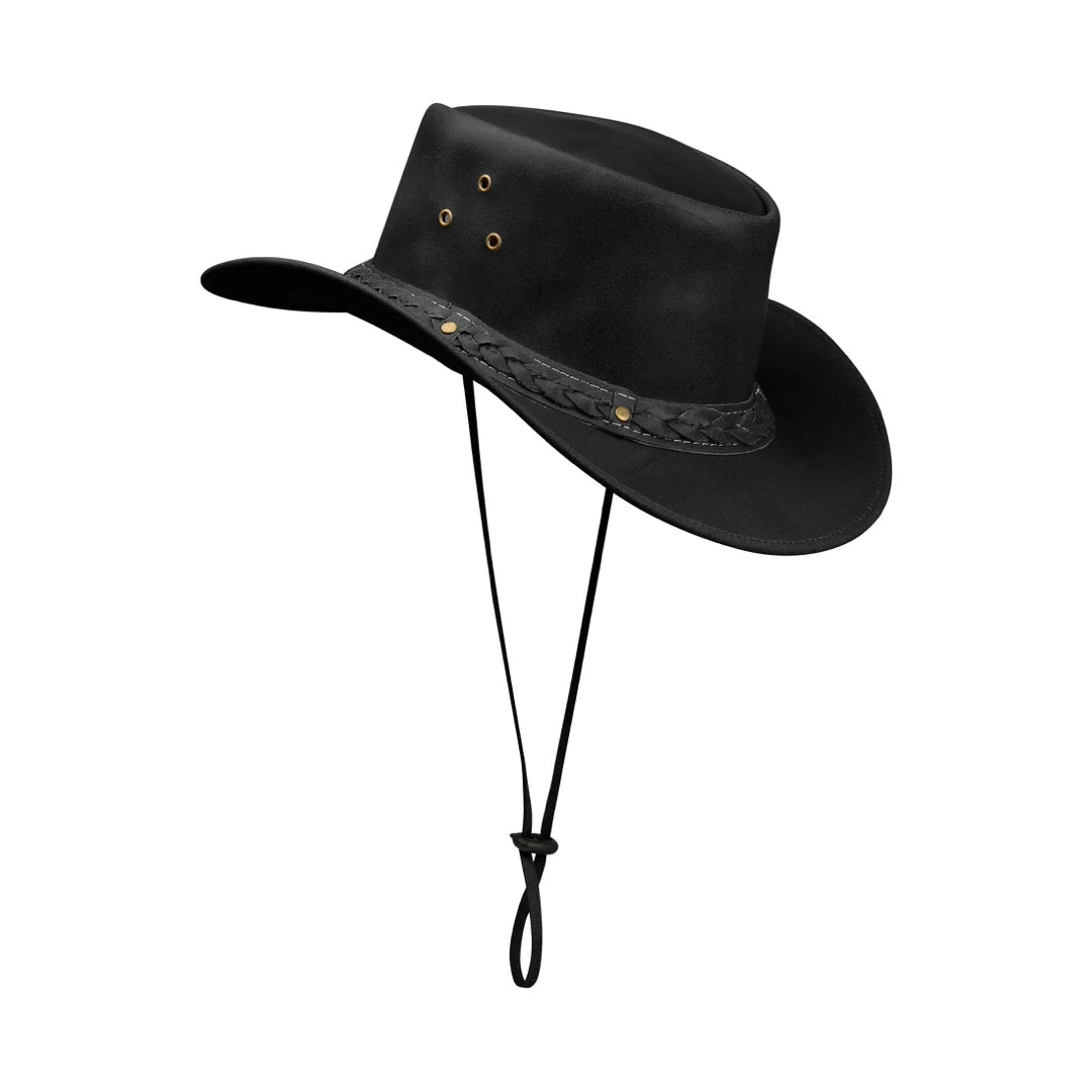 Australien Unisex Cowboy Echtleder Mütze Reiter Klassisch Retro Design - Schwarz - Infinity Leather - 1