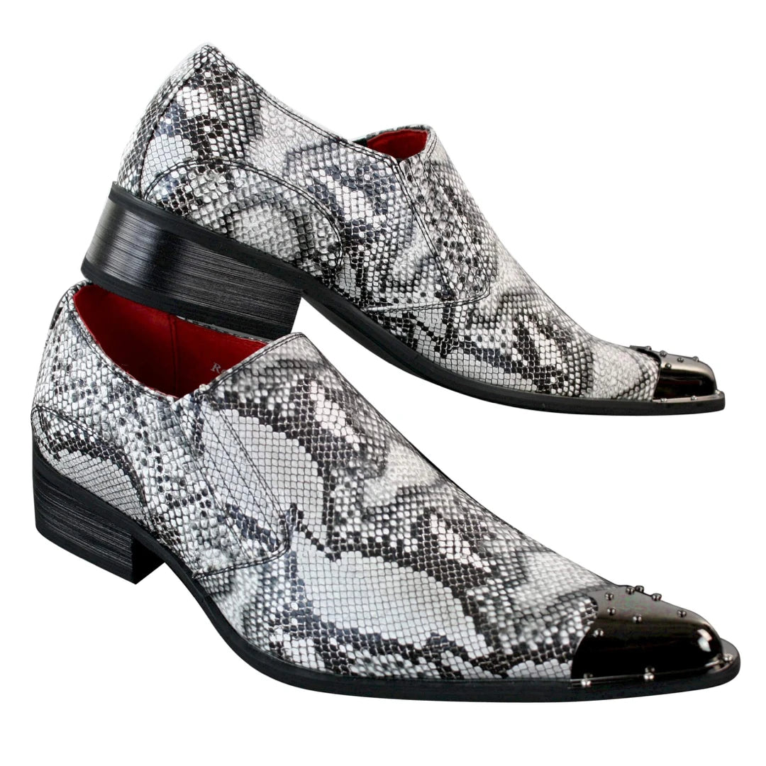 Zapatos de vaquero con punta de metal y cuero con textura de cocodrilo en color negro marrón gris para hombre