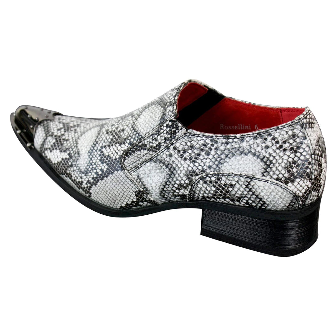 Zapatos de vaquero con punta de metal y cuero con textura de cocodrilo en color negro marrón gris para hombre