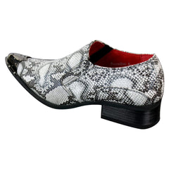 Mens Western Pointed Metal Toe Cowboy Shoes Textured Leather Grey Snake Skin
