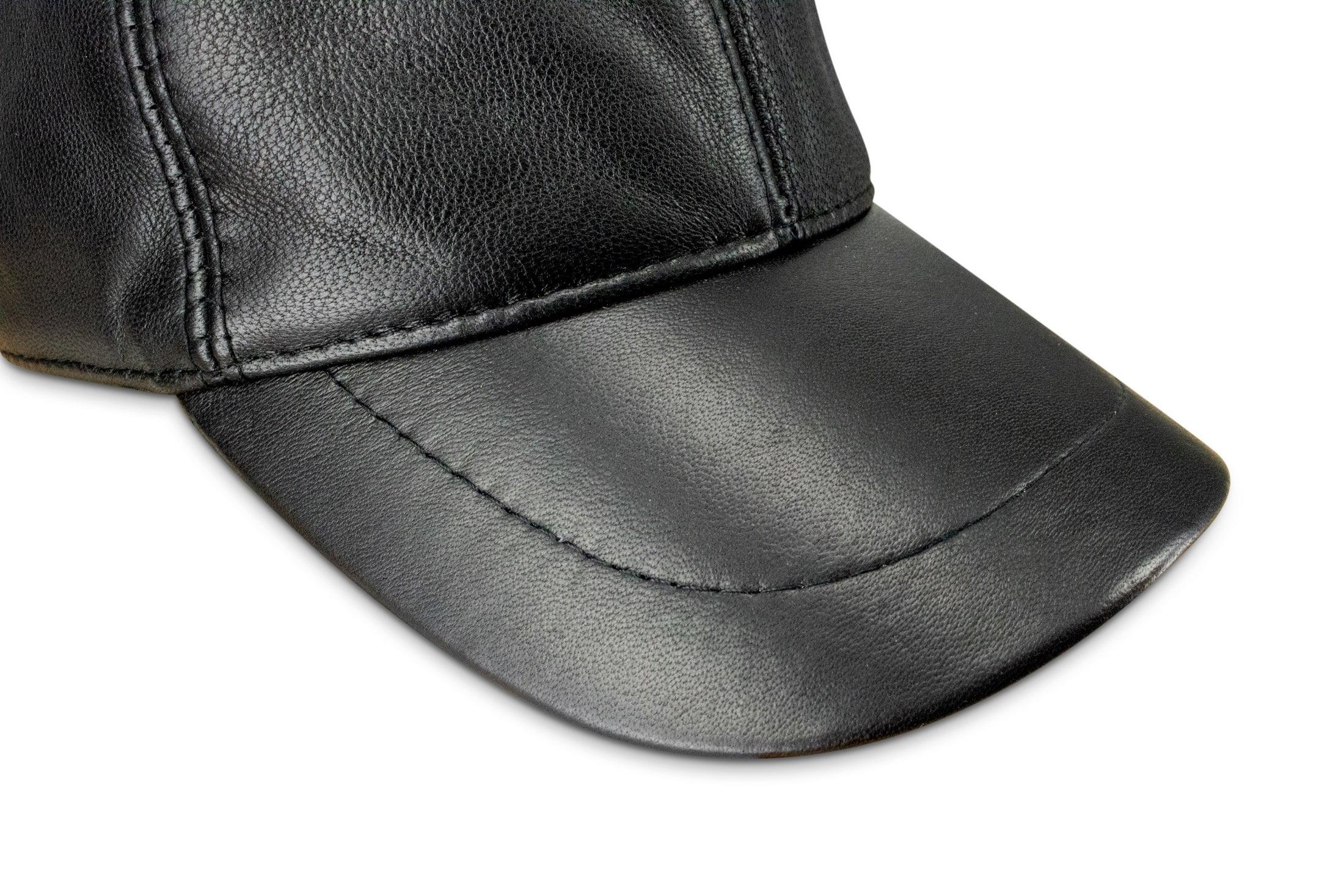 Black Nappa Leather Baseball Cap One-Size-TruClothing