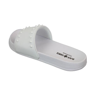 Black Saints Spikes - Mens Black White Flip Flops Slippers Summer Beach Casual Walking - Black Saints - 10