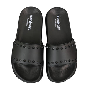 Black Saints Spikes - Mens Black White Flip Flops Slippers Summer Beach Casual Walking - Black Saints - 4