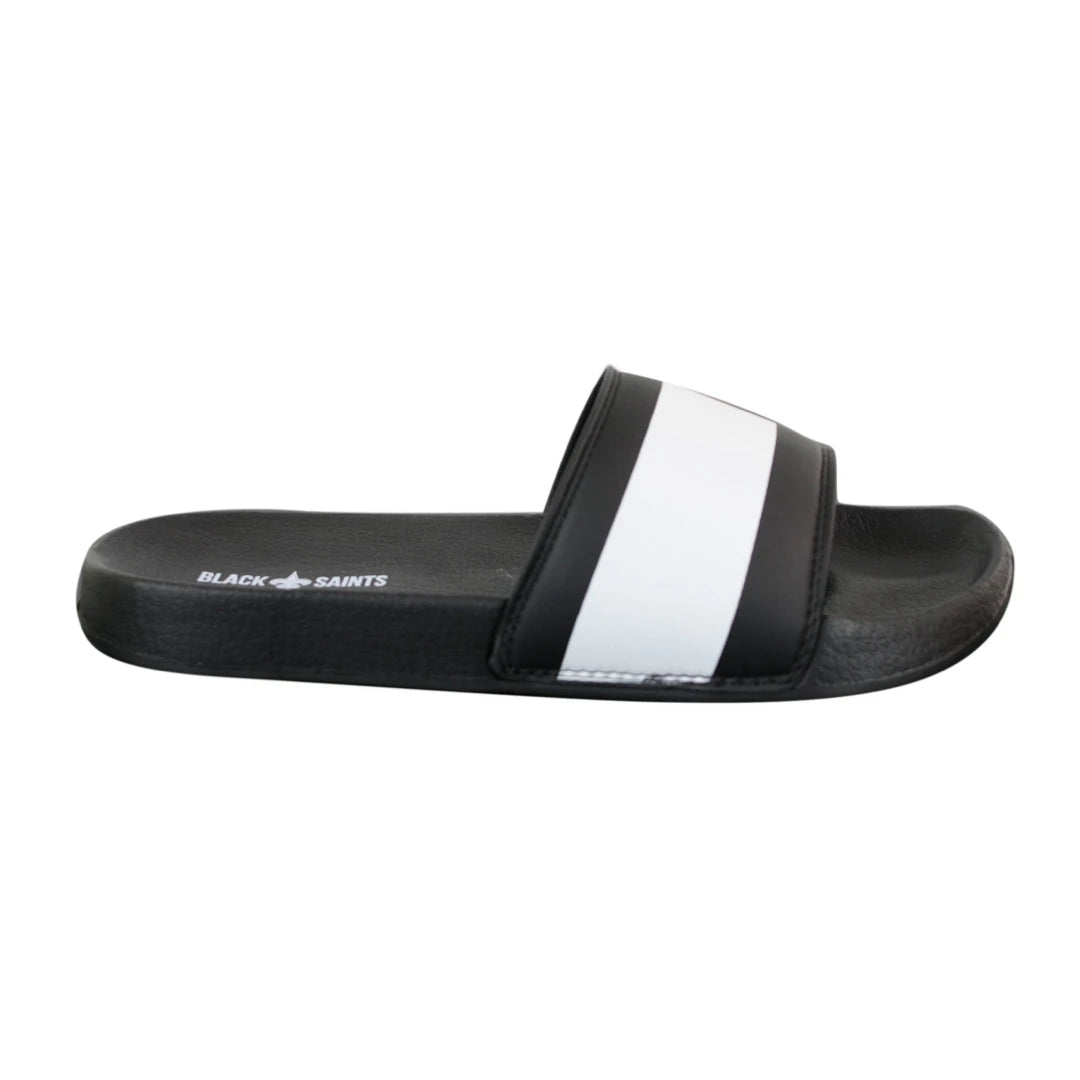 Black Saints Stripes - Mens Black White Stripes Flip Flops Slippers Summer Beach Casual Walking - Black Saints - 1
