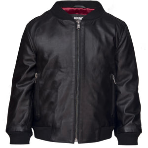 Boys GIrls Kids Unisex Real leather Bomber Style Jacket Varsity Zip Black Blue - Infinity Leather - 1