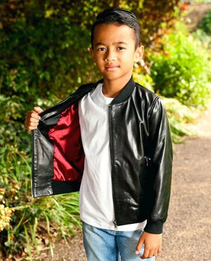 Boys GIrls Kids Unisex Real leather Bomber Style Jacket Varsity Zip Black Blue - Infinity Leather - 2