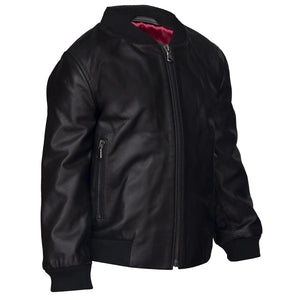 Boys GIrls Kids Unisex Real leather Bomber Style Jacket Varsity Zip Black Blue - Infinity Leather - 3