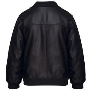 Boys GIrls Kids Unisex Real leather Bomber Style Jacket Varsity Zip Black Blue - Infinity Leather - 5