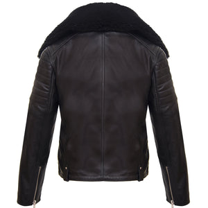 Kurtka bikerska skórzana chłopięca Brando na krzyżowy zamek czarna z futrzanym kołnierzem - TruClothing.com - 5